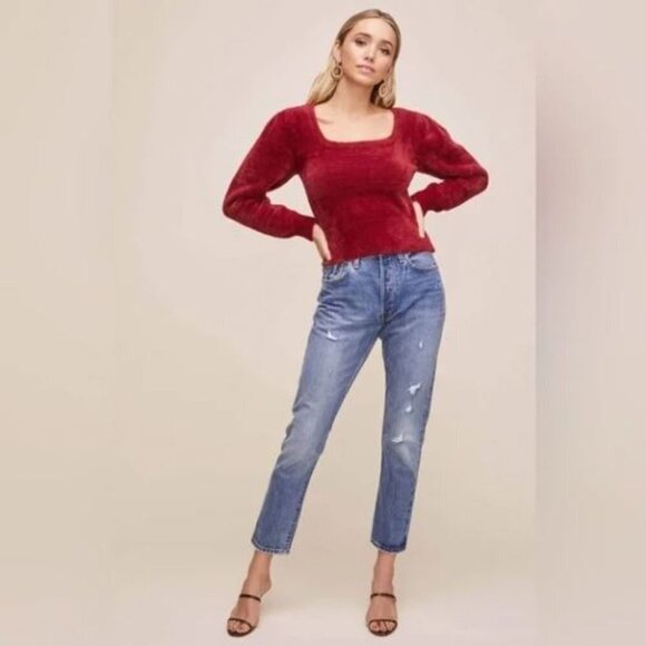 ASTR The Label Fuzzy Square Neck Long Sleeve Cropped Pullover Sweater New XS - Picture 2 of 13